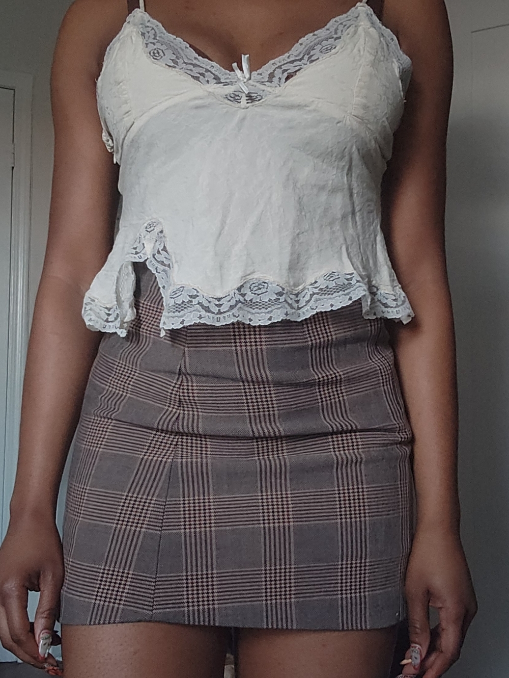 Aritzia Wilfred Black And Brown Plaid A-Line Mini Skirt